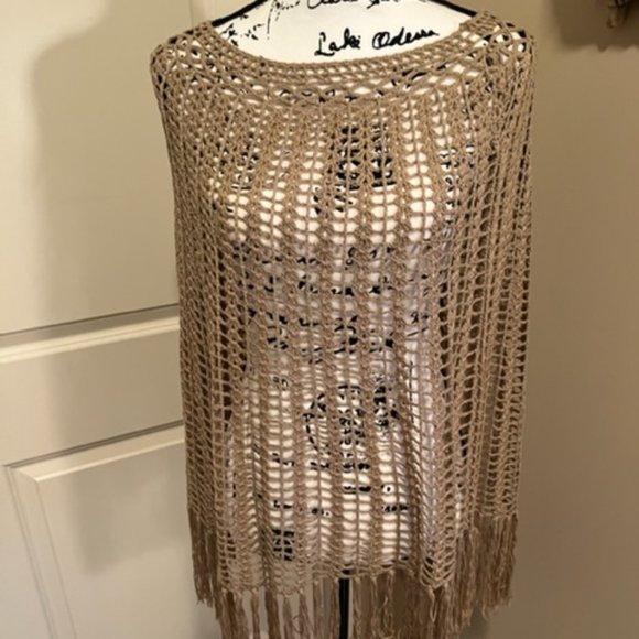 NWOT Crocheted Poncho Sweater with Fringe